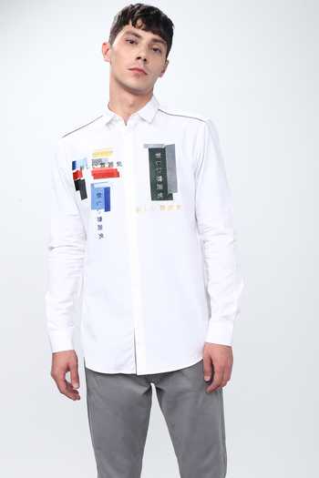 Noonoo_White 100% Cotton Poplin Slim Fit Printed Shirt _Online_at_Aza_Fashions