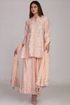 Buy_Anju & Harleen_Peach Silk Chanderi Notched Kurta Set_at_Aza_Fashions