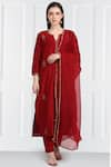 Buy_Label Earthen_Maroon Silk Chanderi Kurta Set For Kids_at_Aza_Fashions