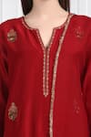 Label Earthen_Maroon Silk Chanderi Kurta Set For Kids_at_Aza_Fashions