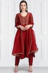 Buy_Label Earthen_Maroon Silk Chanderi Kurta Set For Kids_at_Aza_Fashions