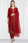 Buy_Label Earthen_Maroon Silk Chanderi Kurta Set For Kids_at_Aza_Fashions