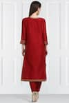 Shop_Label Earthen_Maroon Silk Chanderi Kurta Set For Kids_at_Aza_Fashions