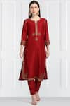 Buy_Label Earthen_Maroon Silk Chanderi Kurta Set For Kids_Online_at_Aza_Fashions