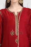 Label Earthen_Maroon Silk Chanderi Kurta Set For Kids_at_Aza_Fashions