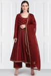 Buy_Label Earthen_Maroon Silk Chanderi Anarkali Set For Kids_at_Aza_Fashions