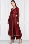 Label Earthen_Maroon Silk Chanderi Anarkali Set For Kids_Online_at_Aza_Fashions