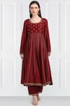 Buy_Label Earthen_Maroon Silk Chanderi Anarkali Set For Kids_Online_at_Aza_Fashions