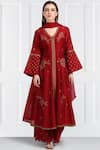 Buy_Label Earthen_Maroon Silk Chanderi Kurta Palazzo Set For Kids_at_Aza_Fashions