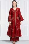 Buy_Label Earthen_Maroon Silk Chanderi Kurta Palazzo Set For Kids_Online_at_Aza_Fashions