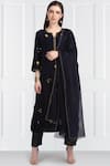 Buy_Label Earthen_Black Silk Chanderi Kurta Set For Girls For Kids_at_Aza_Fashions