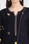 Label Earthen_Black Silk Chanderi Kurta Set For Girls For Kids_at_Aza_Fashions