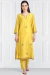 Buy_Label Earthen_Yellow Silk Chanderi Kurta Set For Kids_Online_at_Aza_Fashions