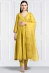 Buy_Label Earthen_Yellow Silk Chanderi Anarkali Set For Kids_at_Aza_Fashions