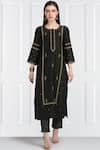 Buy_Label Earthen_Black Silk Chanderi Kurta Set For Kids_Online_at_Aza_Fashions