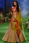 Buy_Mrunalini Rao_Beige Raw Silk Embroidered Lehenga Set_at_Aza_Fashions