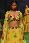 Buy_Mrunalini Rao_Yellow Raw Silk Printed Jacket Lehenga Set_Online_at_Aza_Fashions