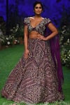 Buy_Mrunalini Rao_Purple Lehenga And Blouse Raw Silkdupatta Organza V Embroidered Bridal Set _at_Aza_Fashions