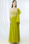 Shop_Chhavvi Aggarwal_Green Georgette Sweetheart Neck Embellished Anarkali_Online_at_Aza_Fashions
