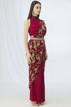 Chhavvi Aggarwal_Maroon Crepe High Printed Pre-draped Pant Saree_Online_at_Aza_Fashions