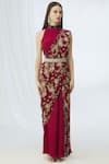 Shop_Chhavvi Aggarwal_Maroon Crepe Printed Pre-draped Pant Saree_Online_at_Aza_Fashions