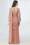 Shop_Chhavvi Aggarwal_Pink Silk, Georgette V Neck Embellished Pre-draped Saree_at_Aza_Fashions
