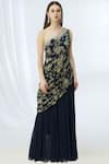 Buy_Chhavvi Aggarwal_Blue Crepe Asymmetric Printed Saree Gown_at_Aza_Fashions
