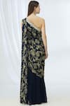 Shop_Chhavvi Aggarwal_Blue Crepe Asymmetric Printed Saree Gown_at_Aza_Fashions