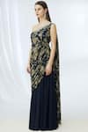 Buy_Chhavvi Aggarwal_Blue Crepe Asymmetric Printed Saree Gown_Online_at_Aza_Fashions