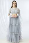 Chhavvi Aggarwal_Grey Organza, Georgette Round Tiered Lehenga Set_Online_at_Aza_Fashions