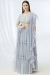 Buy_Chhavvi Aggarwal_Grey Organza, Georgette Round Tiered Lehenga Set_at_Aza_Fashions