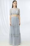 Buy_Chhavvi Aggarwal_Grey Organza, Georgette Round Tiered Lehenga Set_Online_at_Aza_Fashions