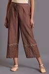 Shop_Shades Of India_Brown Silk Cotton Cropped Pants_at_Aza_Fashions
