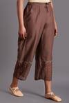 Shades Of India_Brown Silk Cotton Cropped Pants_Online_at_Aza_Fashions