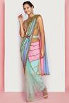 Buy_Papa Dont Preach_Multi Color Tulle, Crepe Stud Halter Neck Embellished Saree With Blouse_at_Aza_Fashions