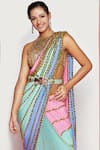 Papa Dont Preach_Multi Color Tulle, Crepe Stud Halter Neck Embellished Saree With Blouse_Online_at_Aza_Fashions