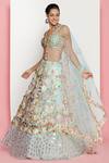 Buy_Papa Dont Preach_Green Tulle Sequin V Embellished Bridal Lehenga Set_at_Aza_Fashions