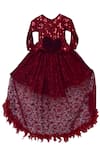 Shop_Fayon Kids_Maroon Velvet High Low Gown _at_Aza_Fashions