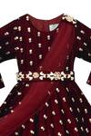 Fayon Kids_Maroon Velvet Anarkali With Dupatta And Belt _Online_at_Aza_Fashions