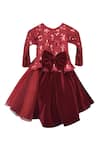 Shop_Fayon Kids_Maroon Sequins, Ribbons Embellished High Low Dress _at_Aza_Fashions