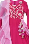 Fayon Kids_Pink Cotton, Organza, Gingham Tassels, Embellished Anarkali With Dupatta _Online_at_Aza_Fashions