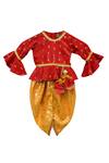 Buy_Fayon Kids_Red Chanderi, Velvet, Brocade Zari, Embroidery Embellished Dhoti Pant Set _at_Aza_Fashions