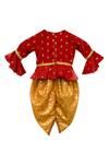 Shop_Fayon Kids_Red Chanderi, Velvet, Brocade Zari, Embroidery Embellished Dhoti Pant Set _at_Aza_Fashions