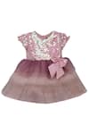 Buy_Fayon Kids_Pink Silk Sequins, Ribbons Embellished Flared Dress _at_Aza_Fashions