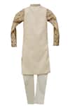 Shop_Fayon Kids_Beige Cotton Silk Kurta Set _at_Aza_Fashions