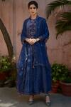 Buy_5X by Ajit Kumar_Blue Kurta Silk Organza Anarkali Set_Online_at_Aza_Fashions