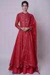 Buy_5x By Ajit Kumar_Red Kurta Chanderi Anarkali Set_at_Aza_Fashions