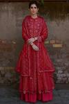 Buy_5x By Ajit Kumar_Red Kurta Chanderi Anarkali Set_Online_at_Aza_Fashions