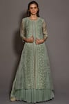 Buy_Vara by Vibha n Priti_Green Chiffon Round Pleated Anarkali With Jacket _at_Aza_Fashions