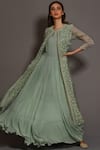 Buy_Vara by Vibha n Priti_Green Chiffon Round Pleated Anarkali With Jacket _Online_at_Aza_Fashions